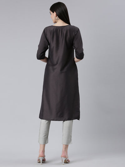 Neeru's Grey Regular Straight Woven Design Kurtas