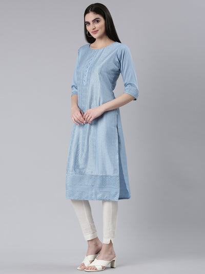 Neeru's Blue Regular Straight Woven Design Kurtas