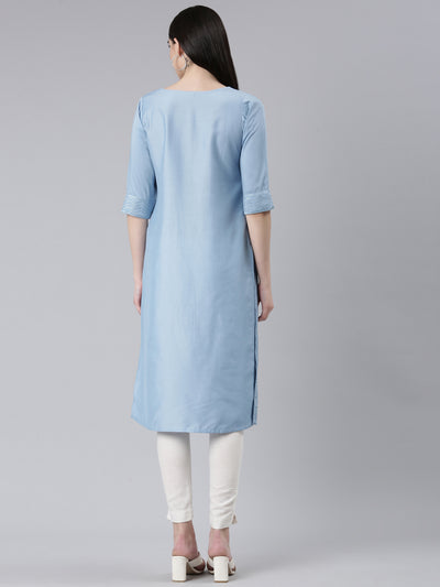 Neeru's Blue Regular Straight Woven Design Kurtas