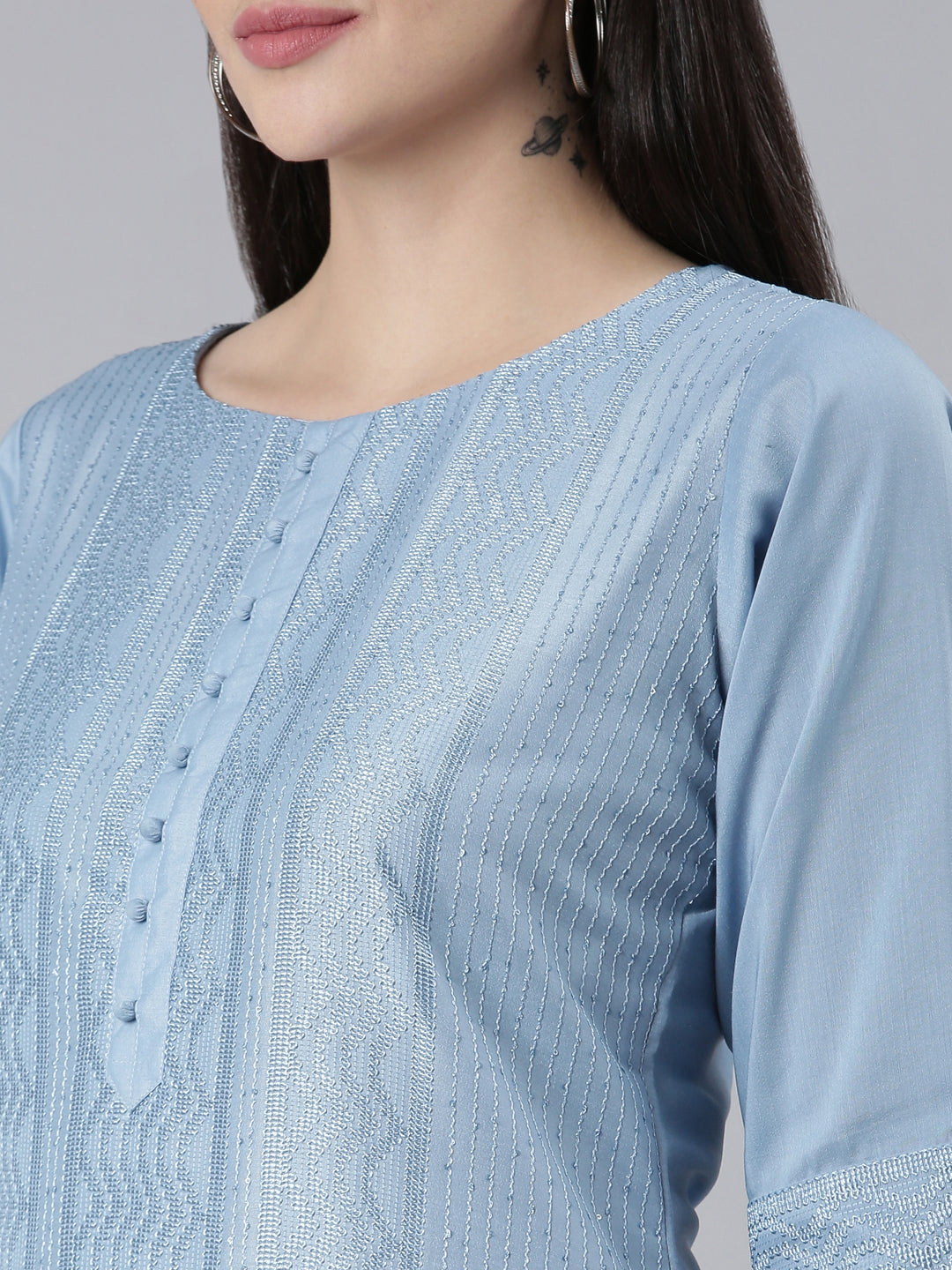 Neeru's Blue Regular Straight Woven Design Kurtas