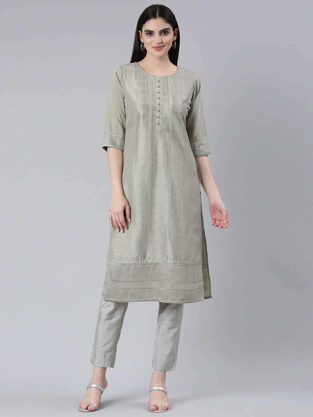 Neeru's Gold Regular Straight Woven Design Kurtas