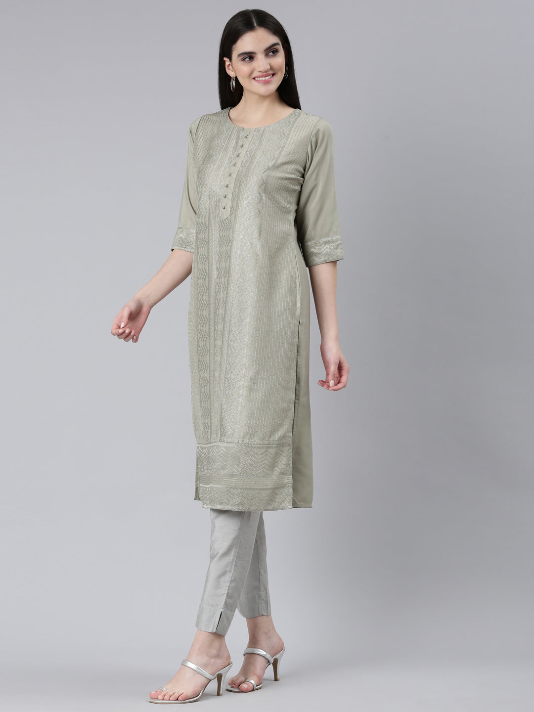 Neeru's Gold Regular Straight Woven Design Kurtas