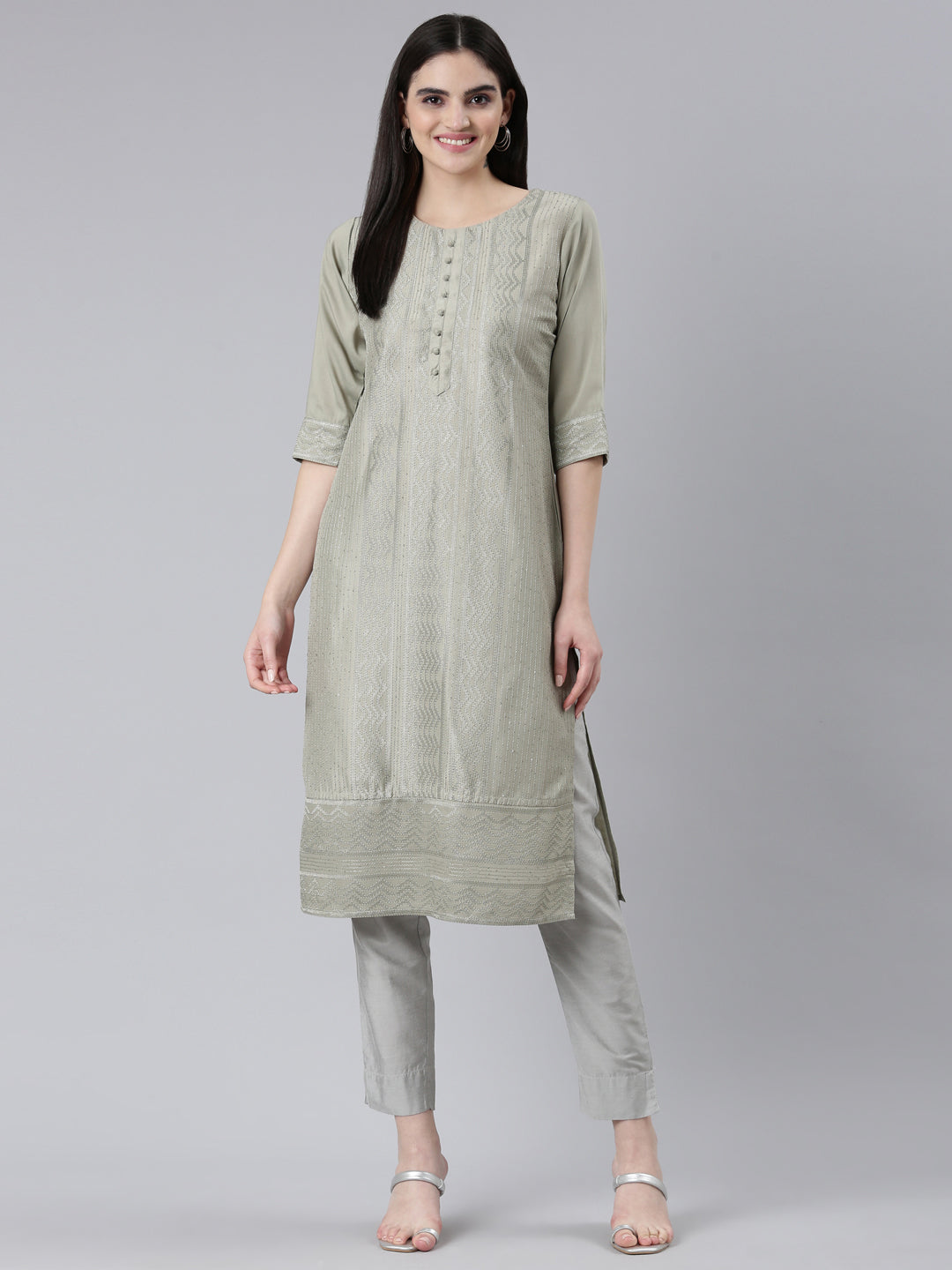 Neeru's Gold Regular Straight Woven Design Kurtas