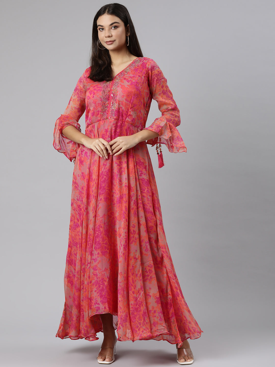 Neeru's Pink Straight Casual Floral Dresses