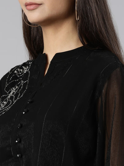 Neeru's Black Regular High-Low Solid Kurta And Salwar