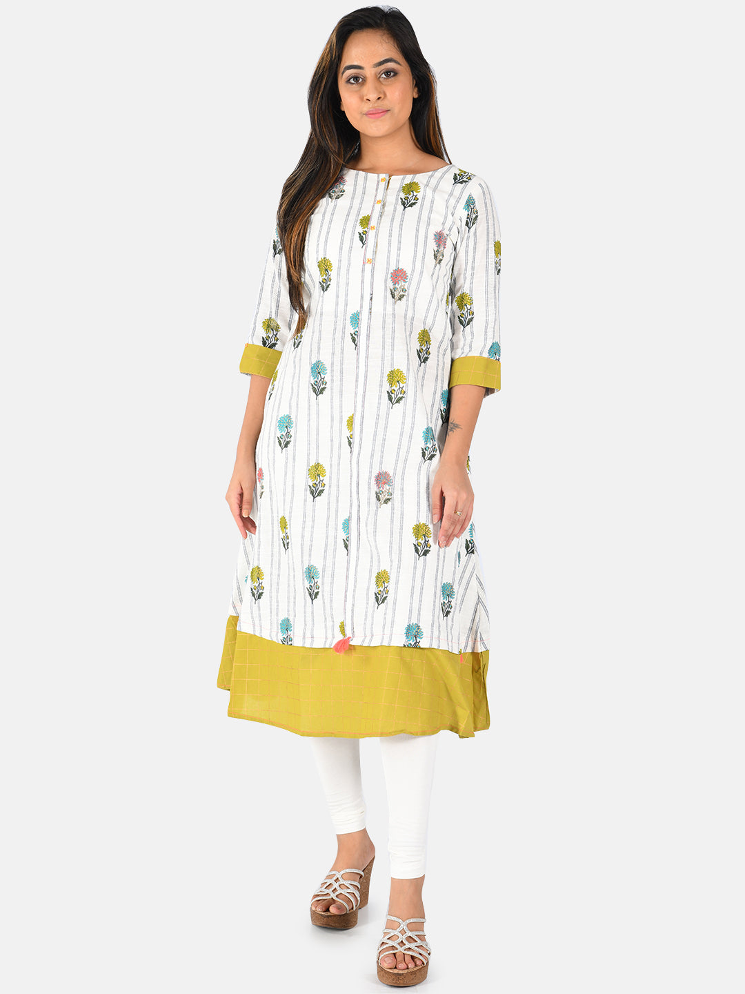 Neerus Women Off-White Printed Anarkali Kurta