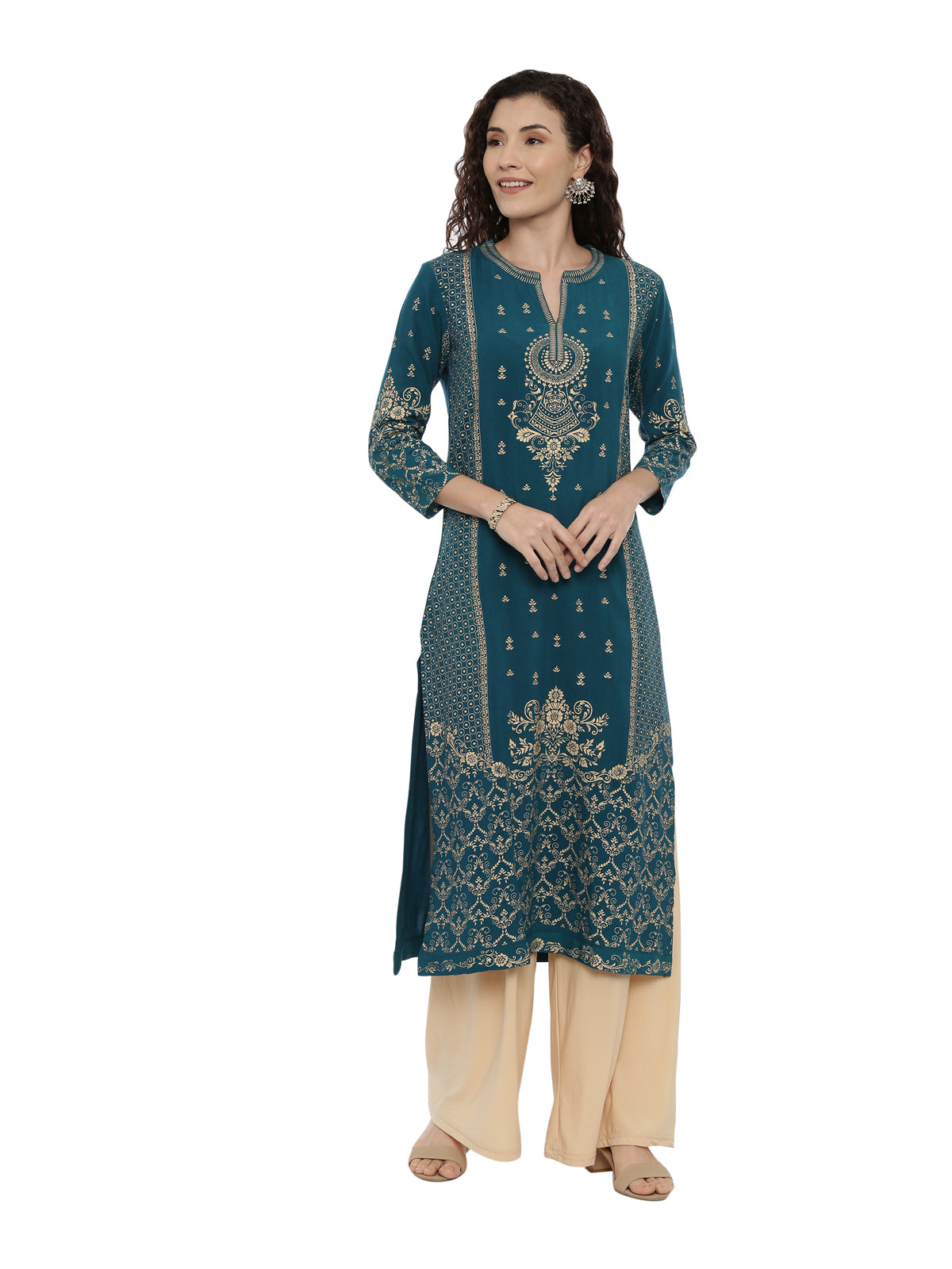 Neeru's Rama Color Rayon Fabric Printed Kurta