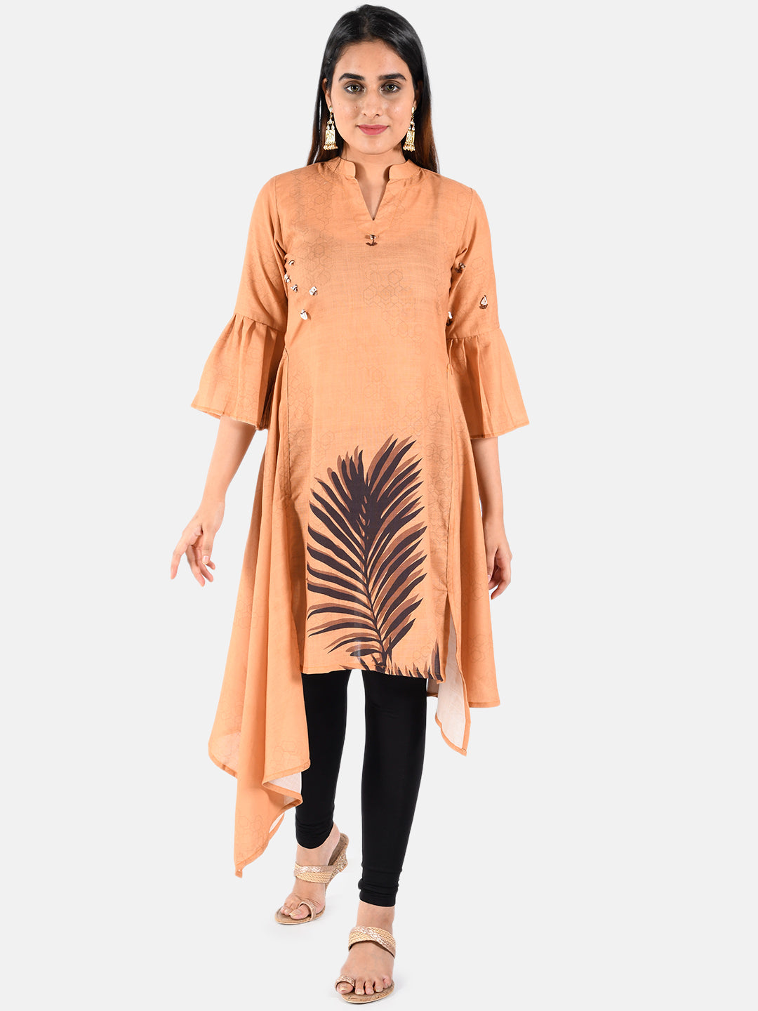 Neerus Women Beige Printed A-Line Kurta