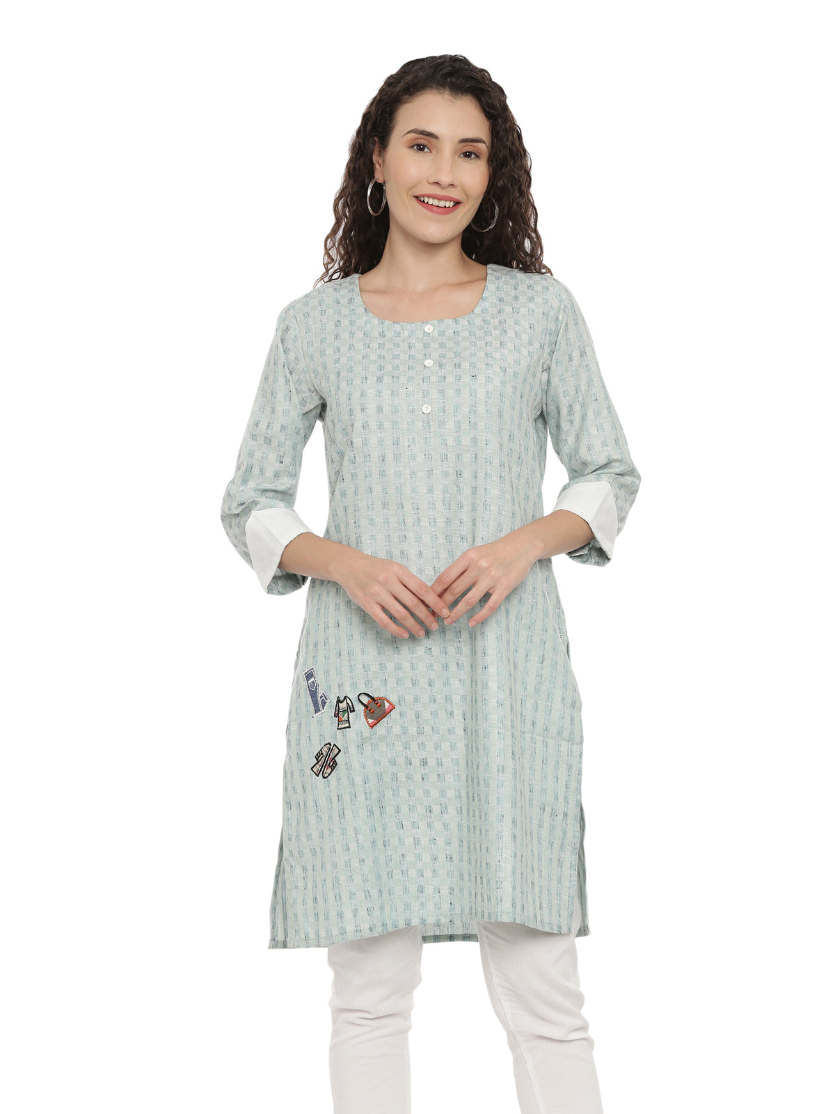 Neerus Women Green Checked Straight Kurta