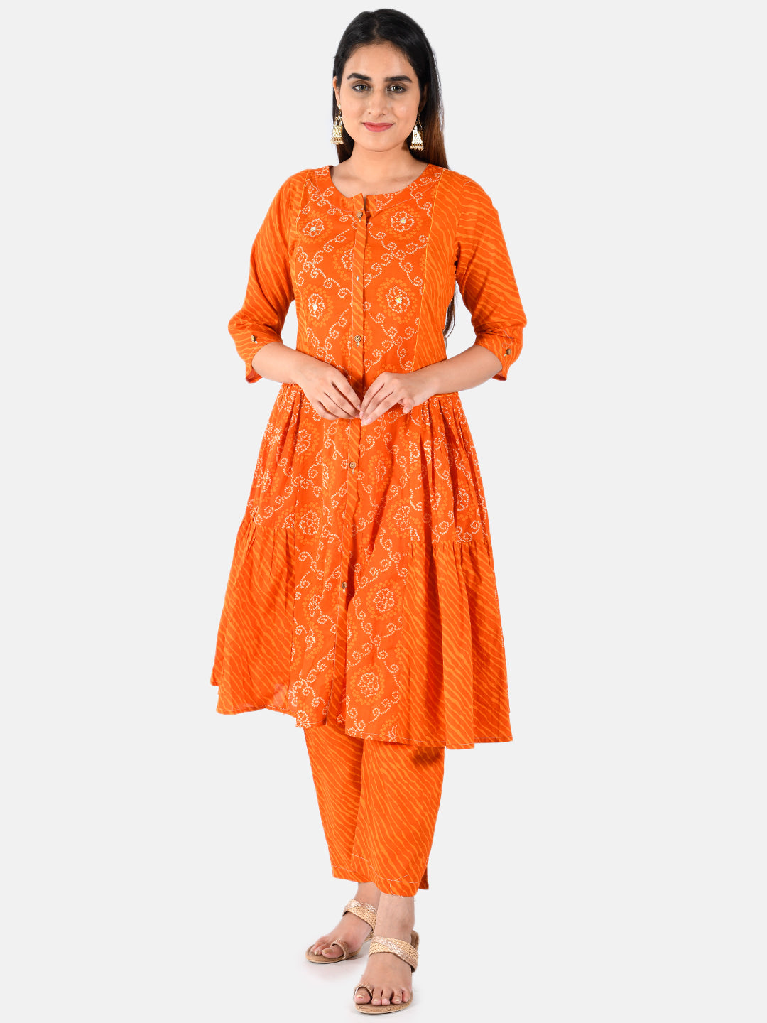 Neerus Women Orange Embroidered Anarkali Kurta