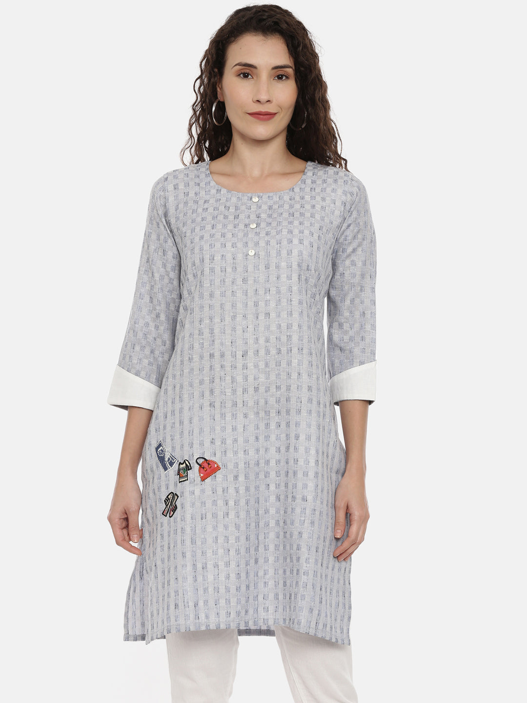 Neerus Women Grey Geometric Printed Kurta