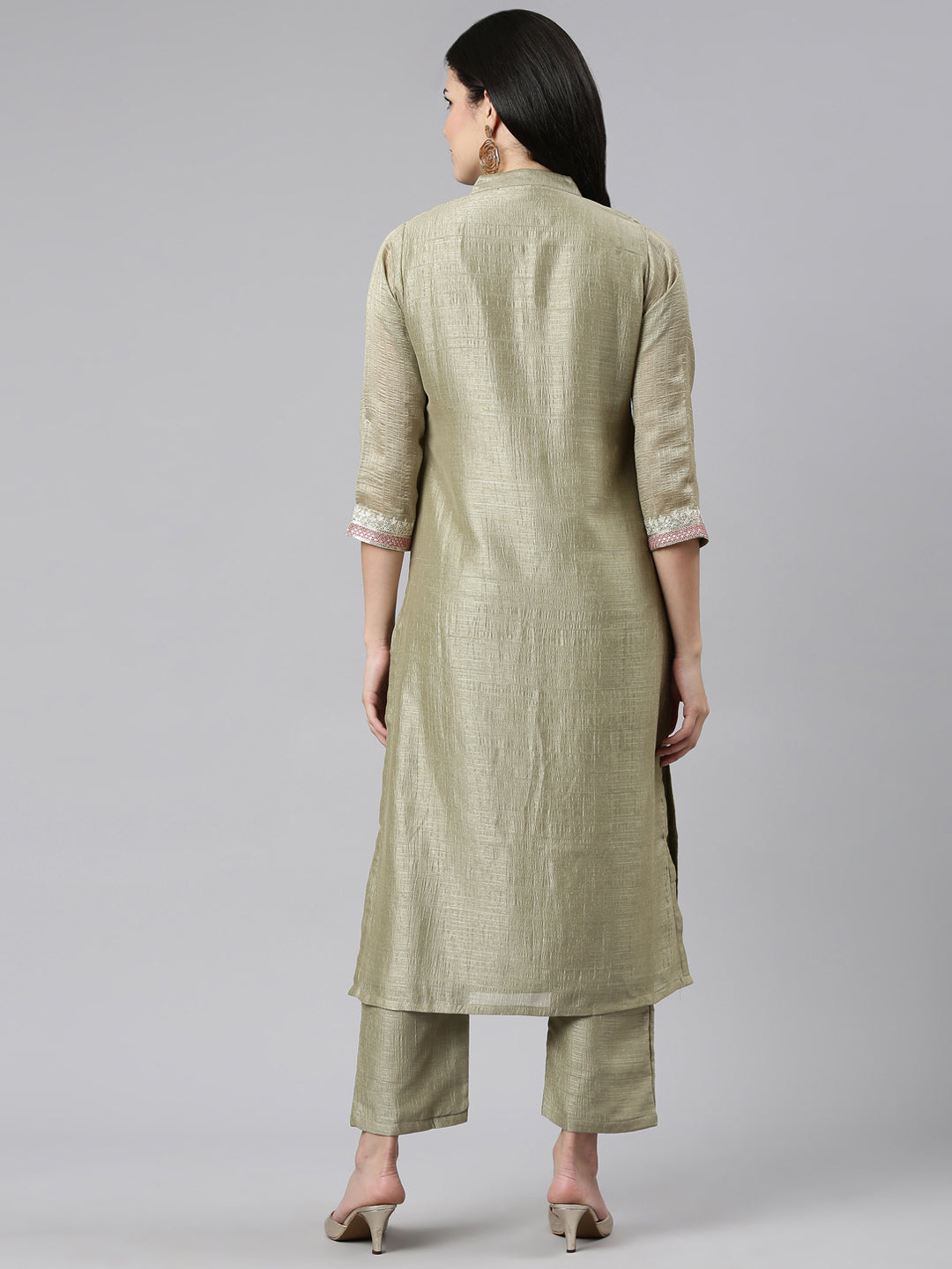 Neeru's Green Regular Straight Solid Kurta And Trousers