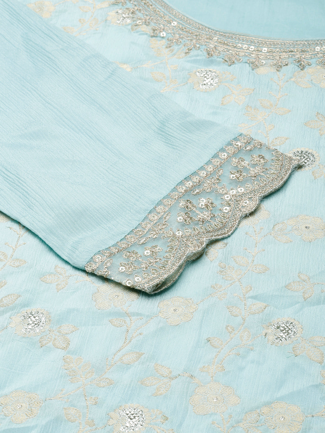 Neerus Turquoise Blue Panelled Straight Kurta and Palazzos With Dupatta