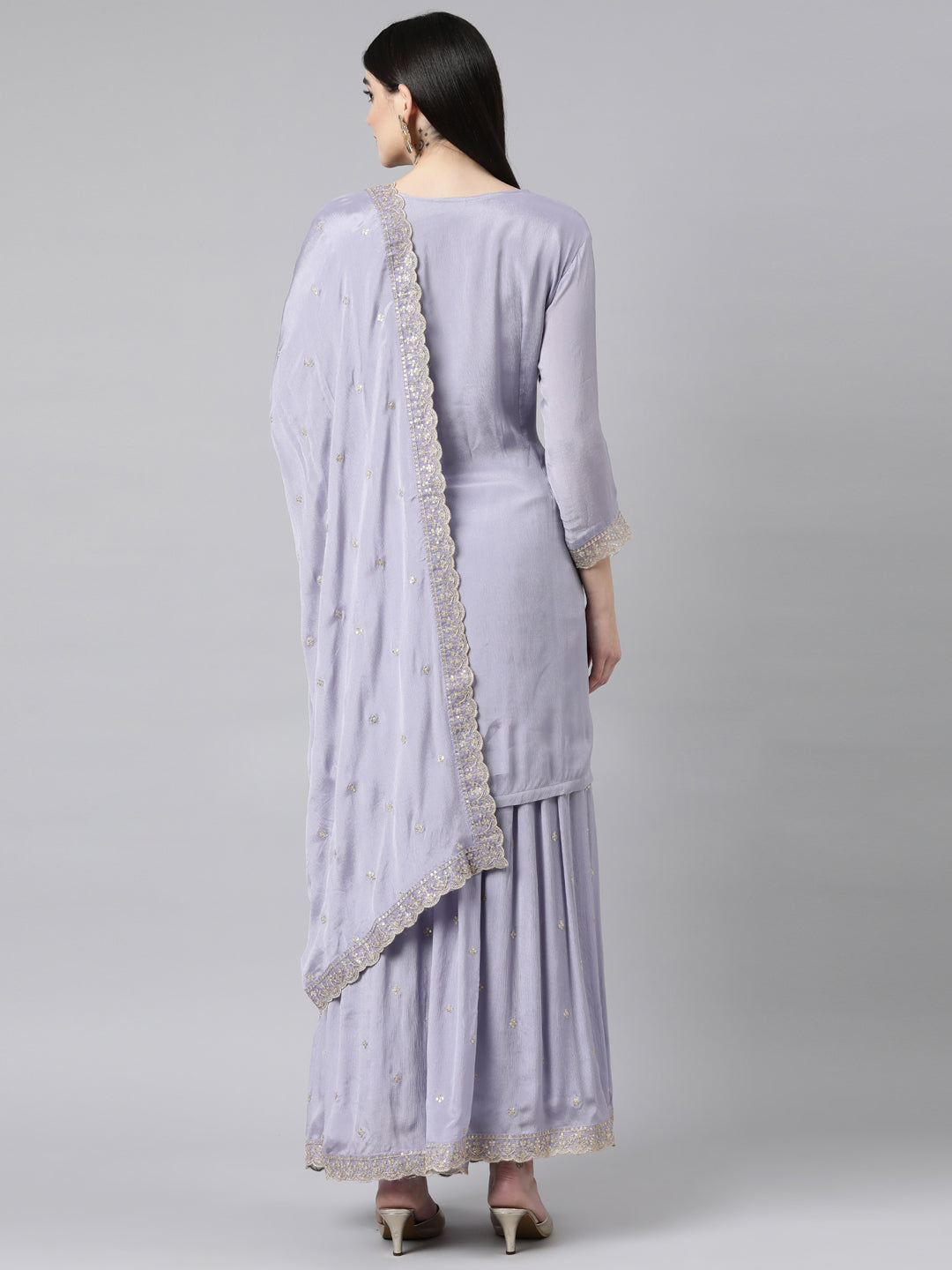 Neerus Lavender Regular Straight Floral Kurta And Palazzos With Dupatta