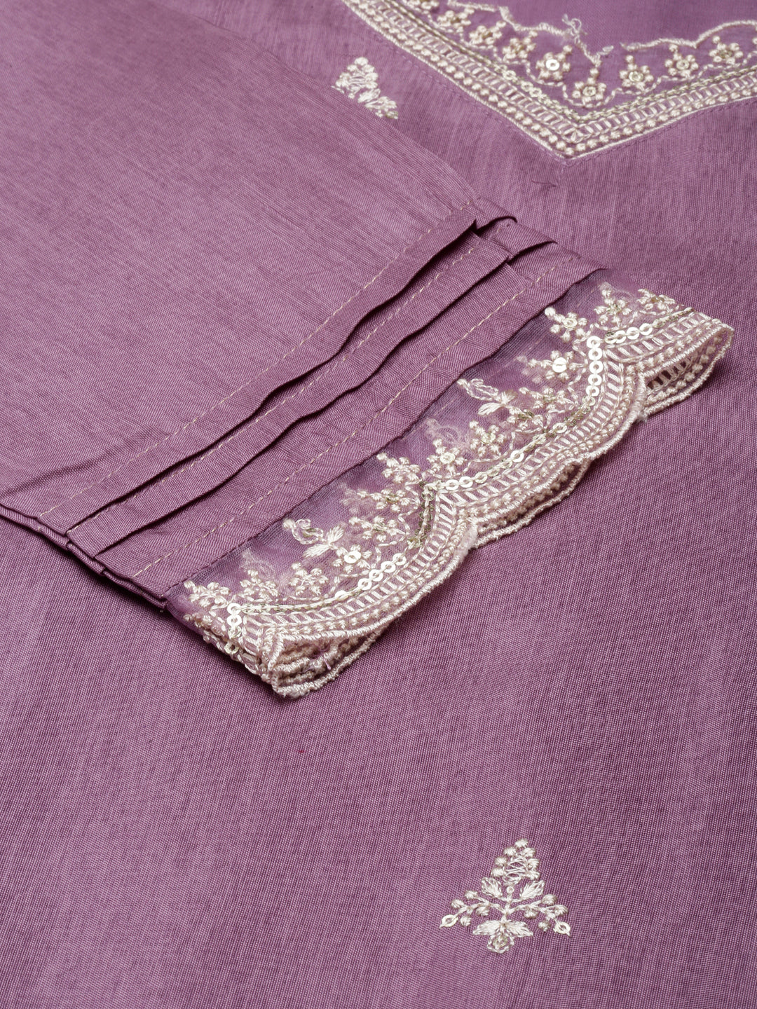 Neerus Purple Regular Straight Embroidered Kurta and Trousers With Dupatta