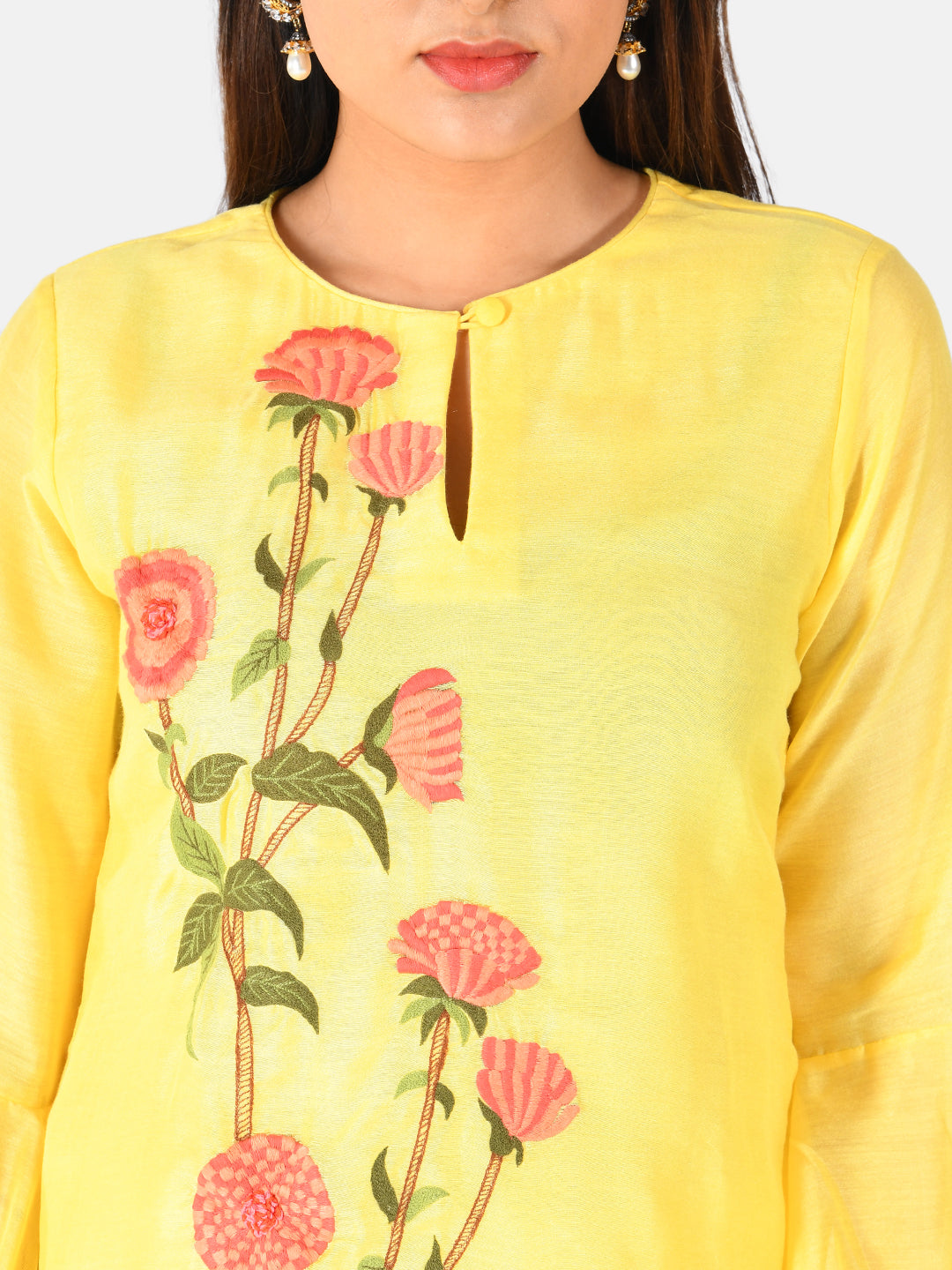 Neerus Women Yellow  White Embroidered Kurta with Palazzos