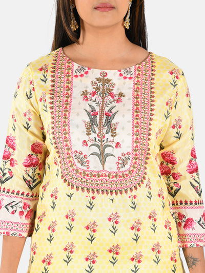 Neerus Women Yellow  Pink Floral Printed Straight Kurta