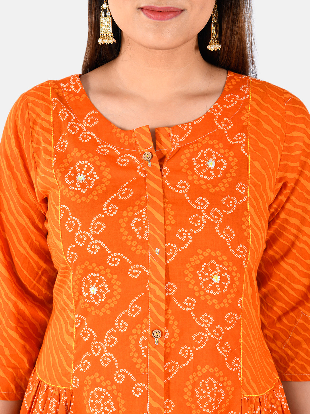 Neerus Women Orange Embroidered Anarkali Kurta