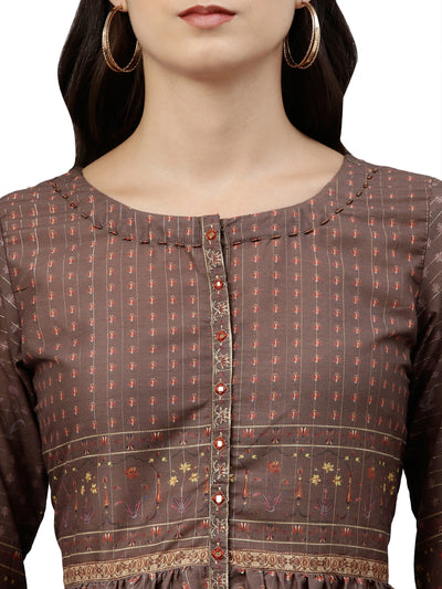 Neerus Women Brown Ethnic Motifs Printed Anarkali Kurta