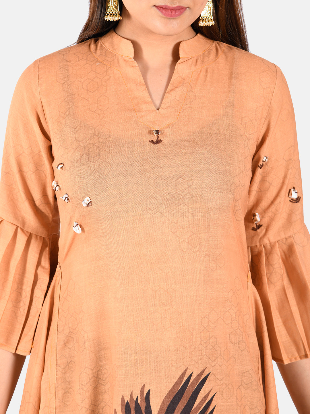 Neerus Women Beige Printed A-Line Kurta