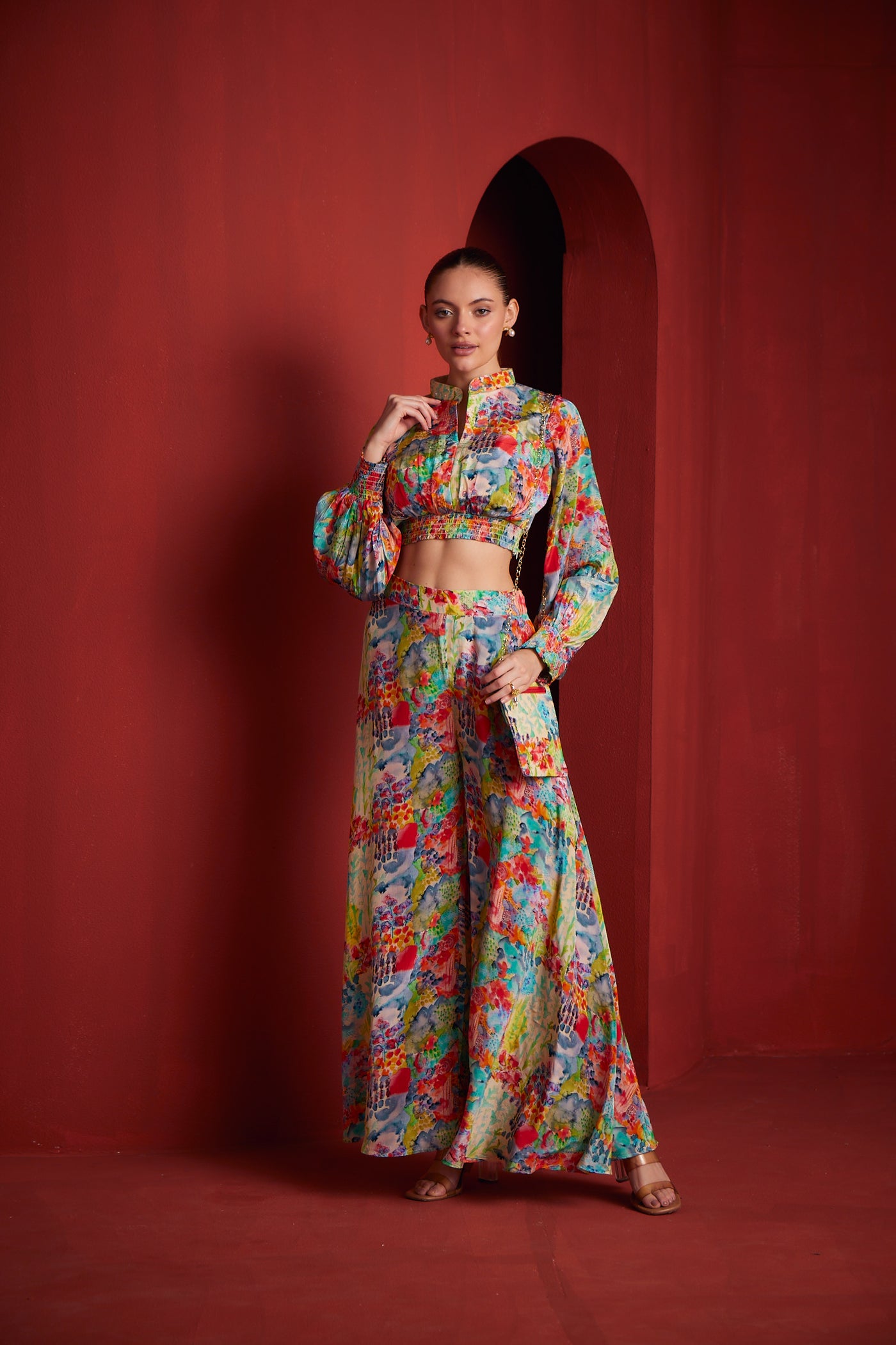 Neeru's Womens Multicolor Chinon Fabric Co-Ords Set