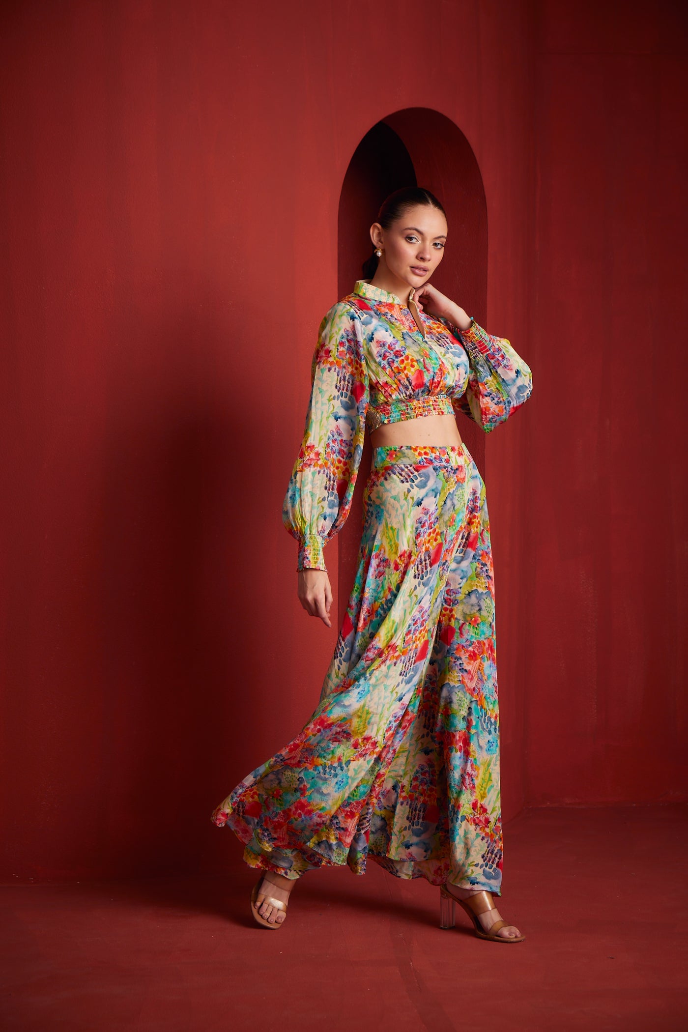 Neeru's Womens Multicolor Chinon Fabric Co-Ords Set