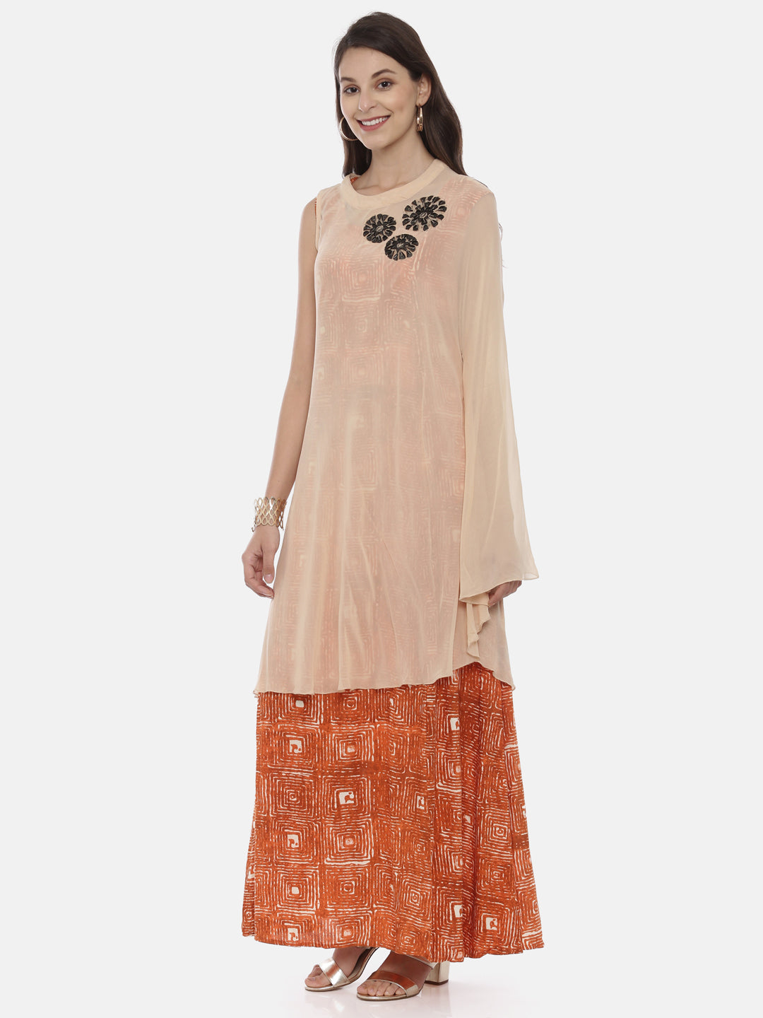 Neerus Women Cream-Coloured Embroidered A-Line Kurta