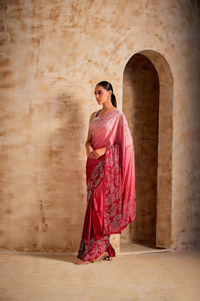 Neeru's Maroon Color Satin Fabric Saree