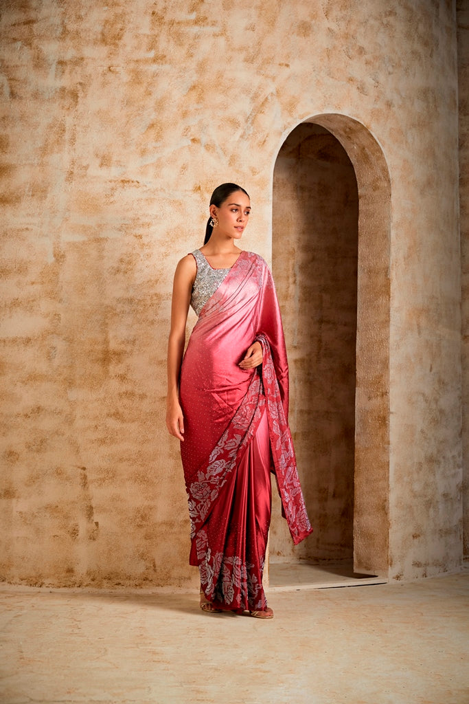 Neeru's Maroon Color Satin Fabric Saree