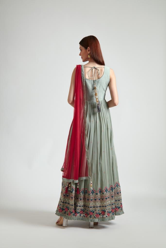 Neeru's Pista Green Color Georgette Fabric Gown