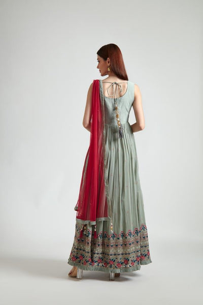 Neeru's Pista Green Color Georgette Fabric Gown