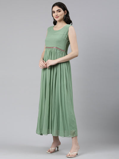 Neeru's Green Pleated Anarkali Embellished Kurta