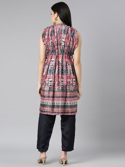 Neerus Multi Regular Straight Chevron Kurta And Trousers