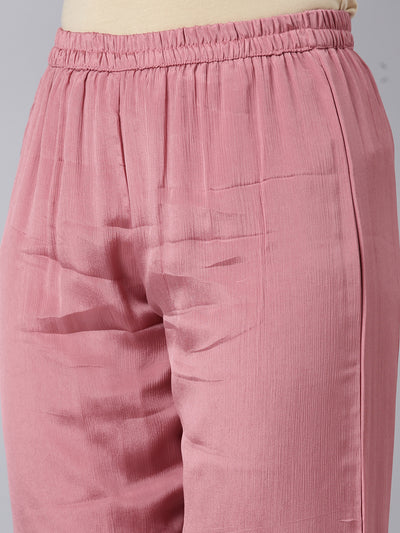 Neerus Pink Regular Straight Solid Top And Trousers