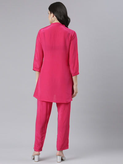 Neeru's Pink Regular Straight Solid Kurta And Trousers