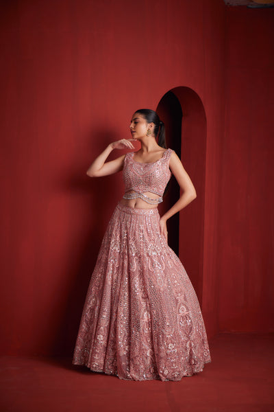 Neeru'S Womens Peach Colour Ghagra Set