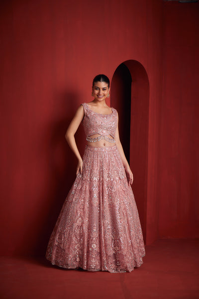 Neeru'S Womens Peach Colour Ghagra Set