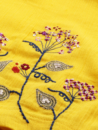 Neerus Women Yellow Embroidered A-Line Asymmetric Layered Kurta with Tie-Up