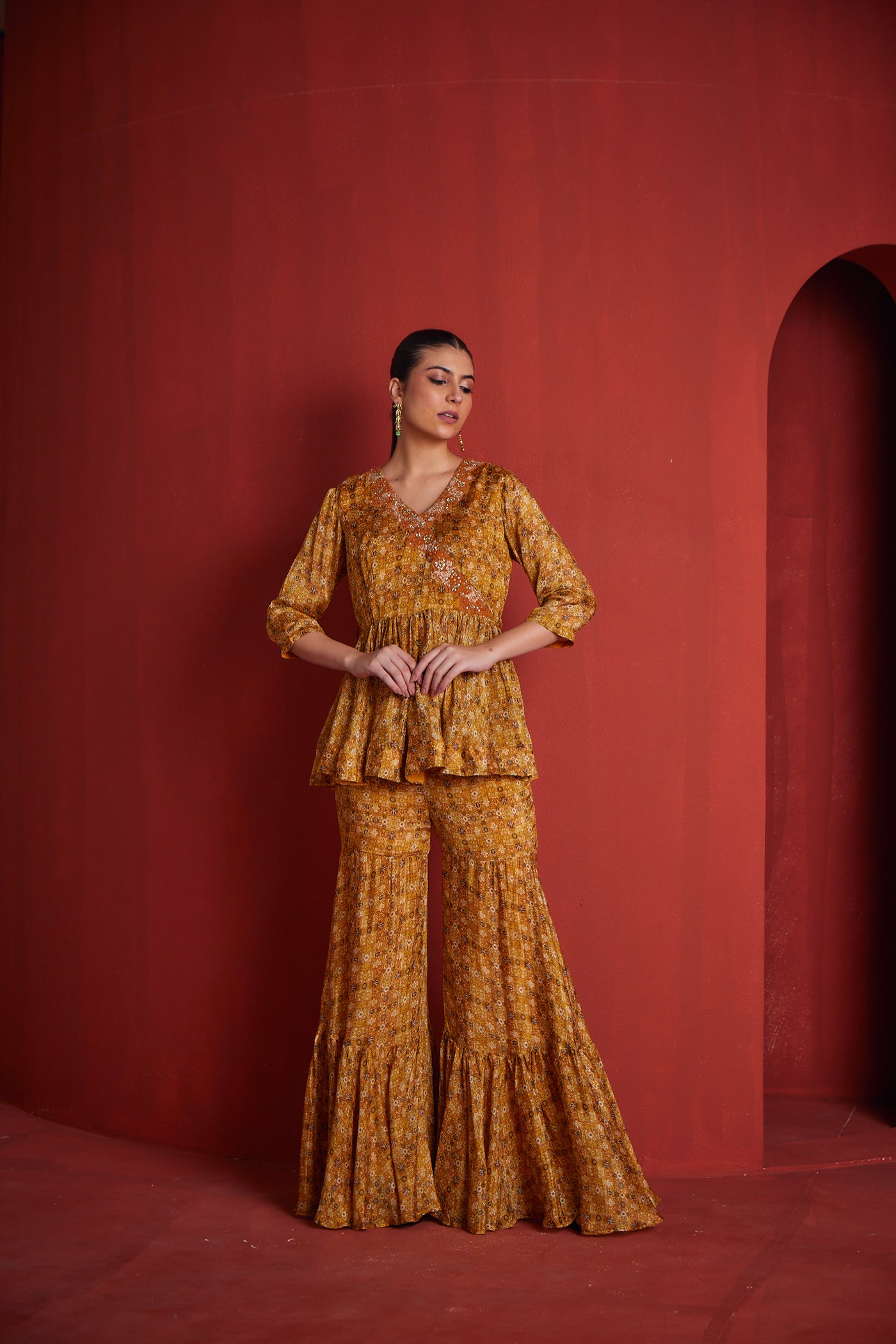 Neeru's Women Mustard Colour Suit Set