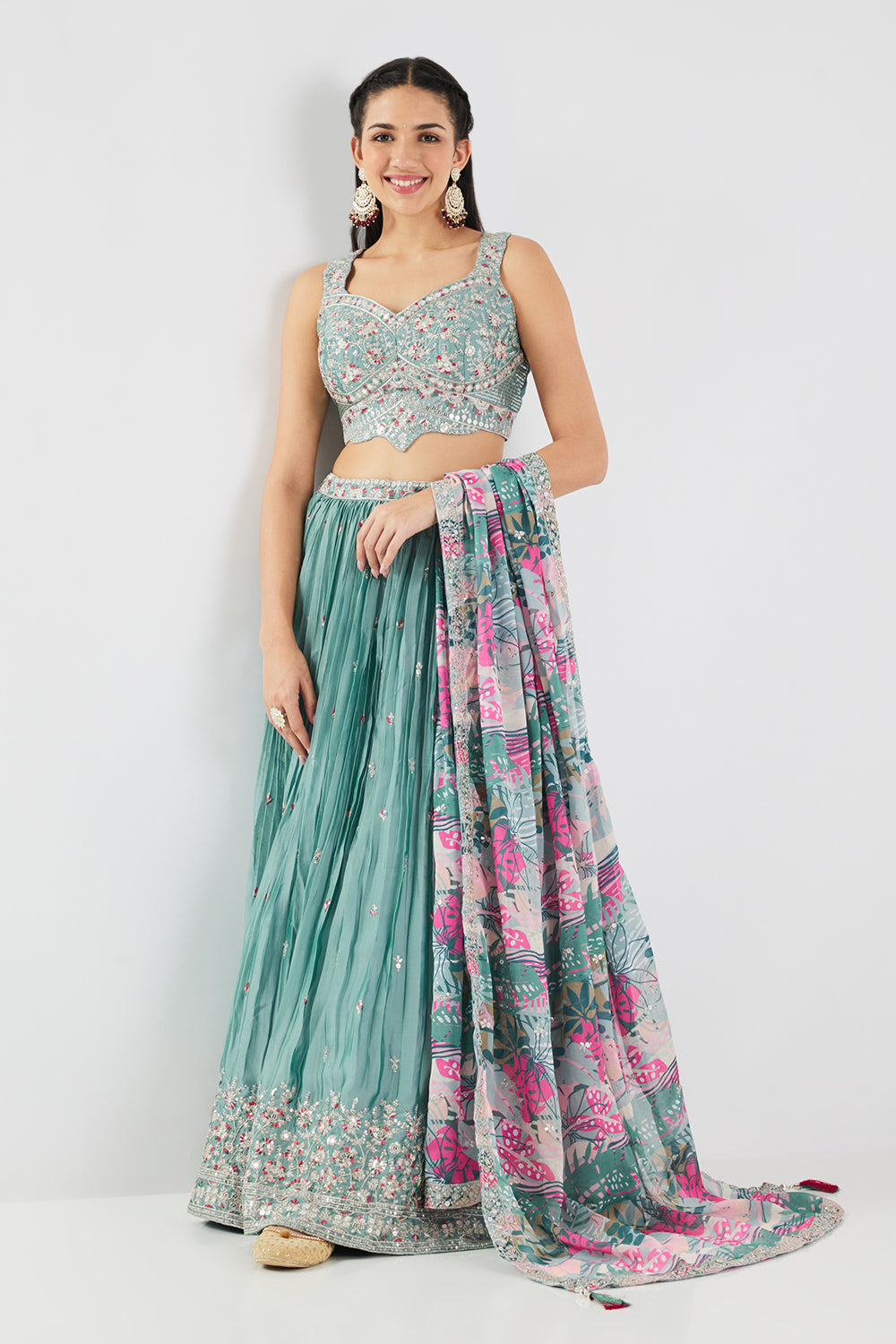 Neerus Aqua Embroidery Work Georgette Fabric Ghagra Set