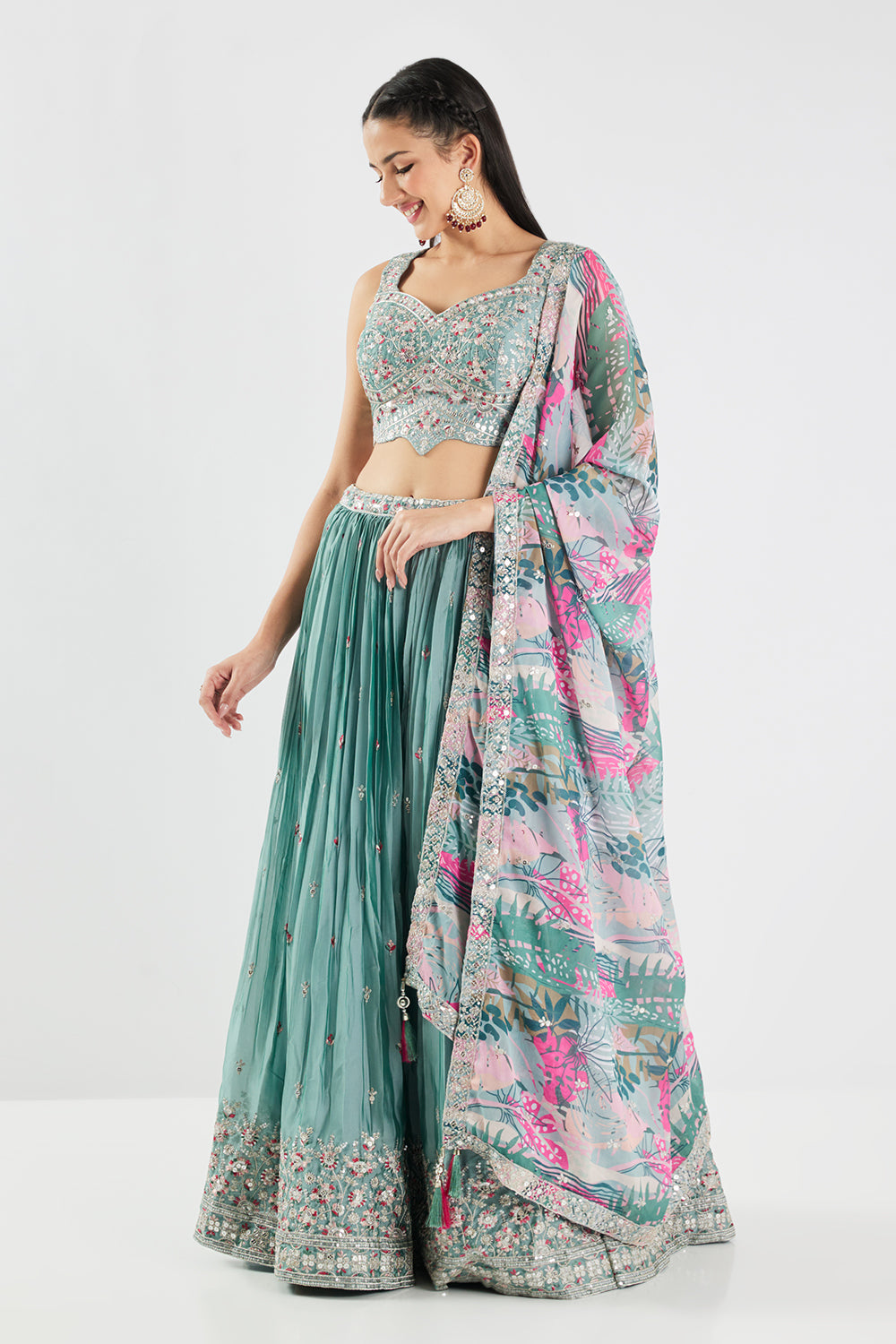 Neerus Aqua Embroidery Work Georgette Fabric Ghagra Set