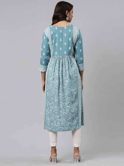 Neeru's Blue Pleated Anarkali Embroidered Kurtas