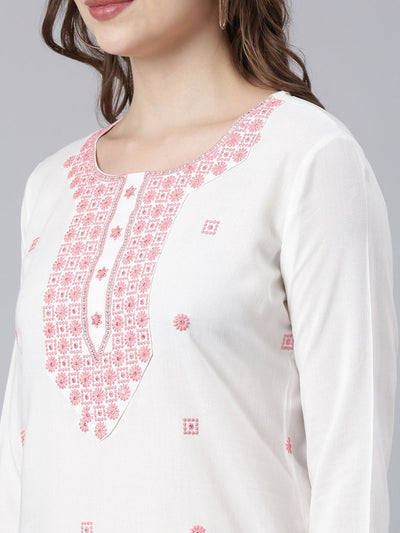 Neerus Pink Panelled Straight Floral Kurtas