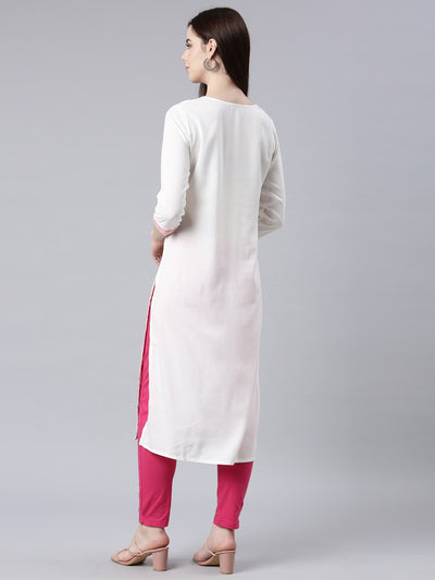 Neerus Coral Straight Casual Floral Straight Kurtas