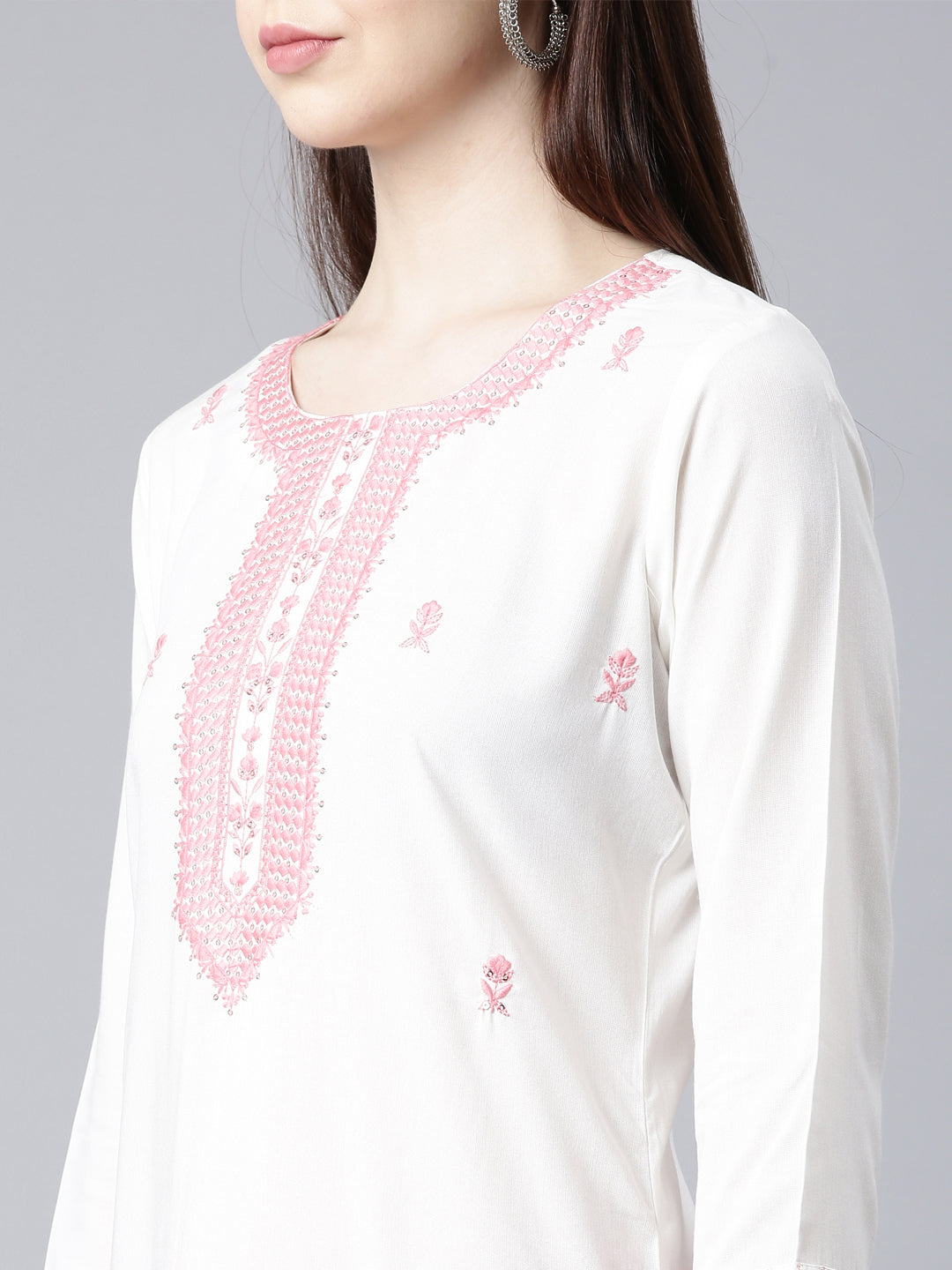 Neerus Coral Straight Casual Floral Straight Kurtas