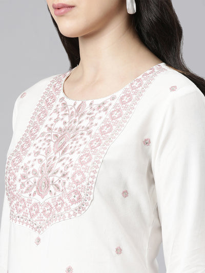 Neerus Pink Straight Casual Embellished Kurtas