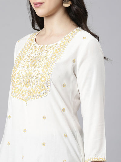 Neerus Yellow Straight Casual Embellished Kurtas