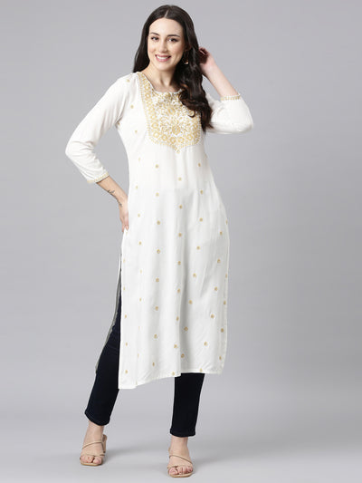 Neerus Yellow Straight Casual Embellished Kurtas