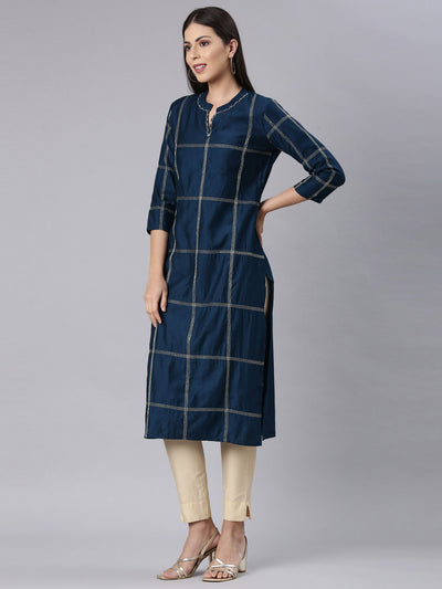 Neerus Blue Straight Casual Solid Straight Kurtas