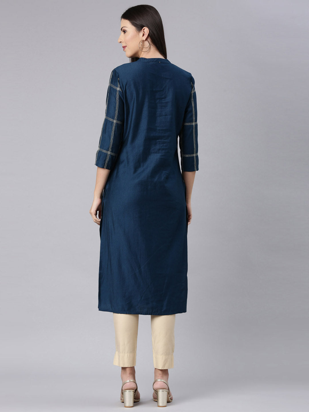 Neerus Blue Straight Casual Solid Straight Kurtas